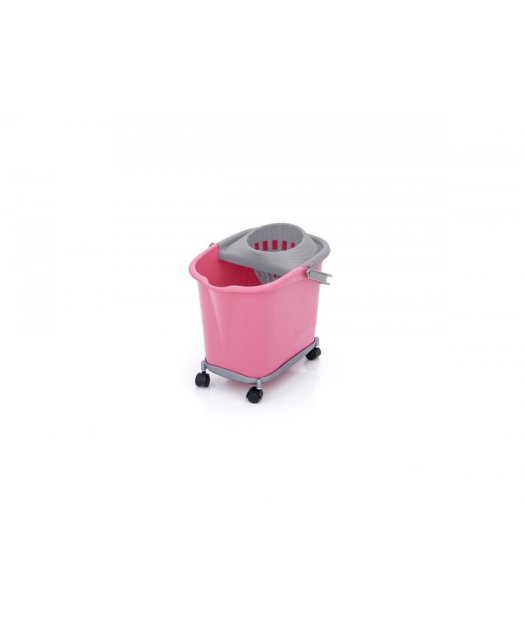 CUBO 16 L RECT. ROSA + ESCURRIDOR GRIS CON 4 RUEDAS